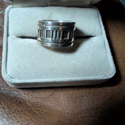 Tiffany & Co Sterling Roman Numerals Wide Band Ring S 6.5 See