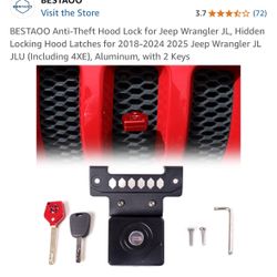 BESTAOO Anti-Theft Hood Lock for Jeep Wrangler JL, Hidden Locking Hood Latches for 2018-2024 2025 Jeep Wrangler JL JLU (Including 4XE), Aluminum, with