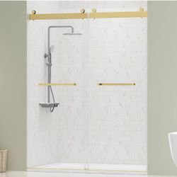 DELAVIN 56"-60" W x 75" H Frameless Shower Door, Double Sliding Shower Door, Glass Shower Door with 5/16" (8mm) Clear SGCC Tempered Glass, Explosion-P