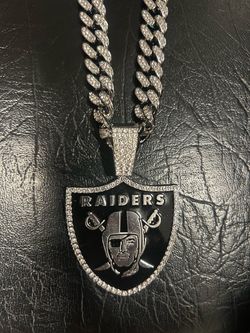 New Las Vegas Raiders Iced Out Silver NFL Football Logo CZ Pendant with 24 Inch Cuban Chain