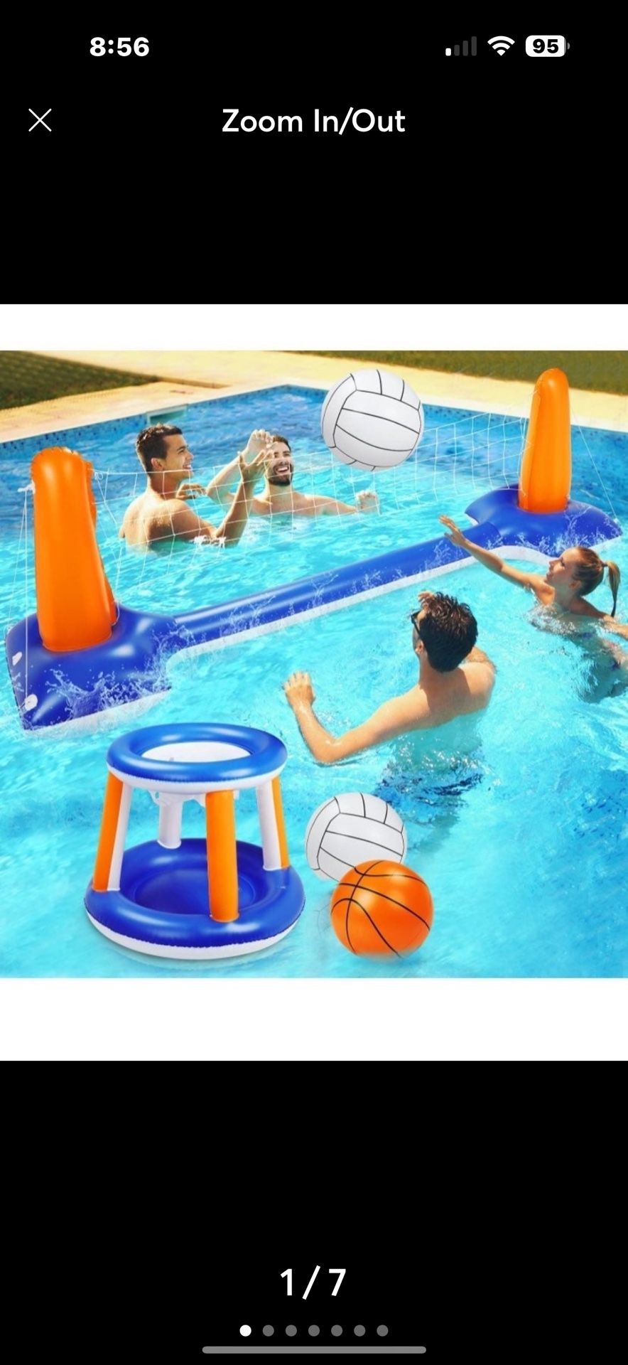 Pool Volleyball Set, 115” Inflatable Pool Float Set Include Basketball Hoop Set & Balls Floating Swimming Pool Toy Pool Volleyball Game for Kids and A