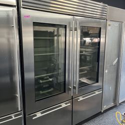 Built In Sub Zero Stainless Steel 60” Refrigerator Set Glass Door