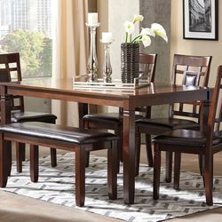 Bennox Brown Dining Table and Chairs with Bench (Set of 6) 