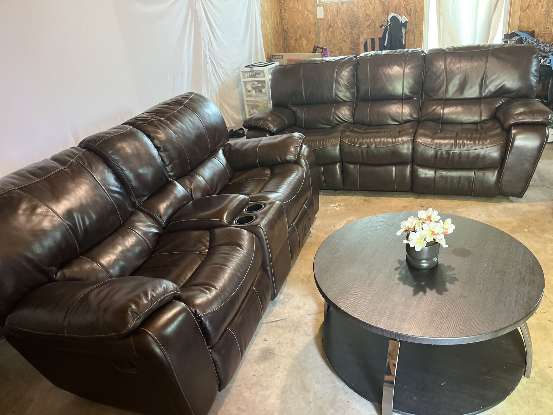 Brown Genuine Leather Couches With Recliners 