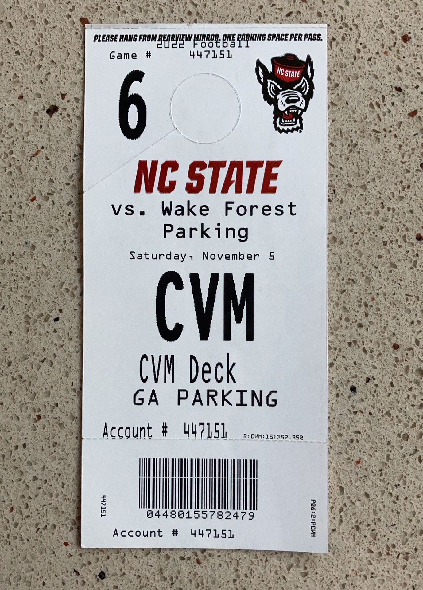 NC State Vs Florida State Parking Pass