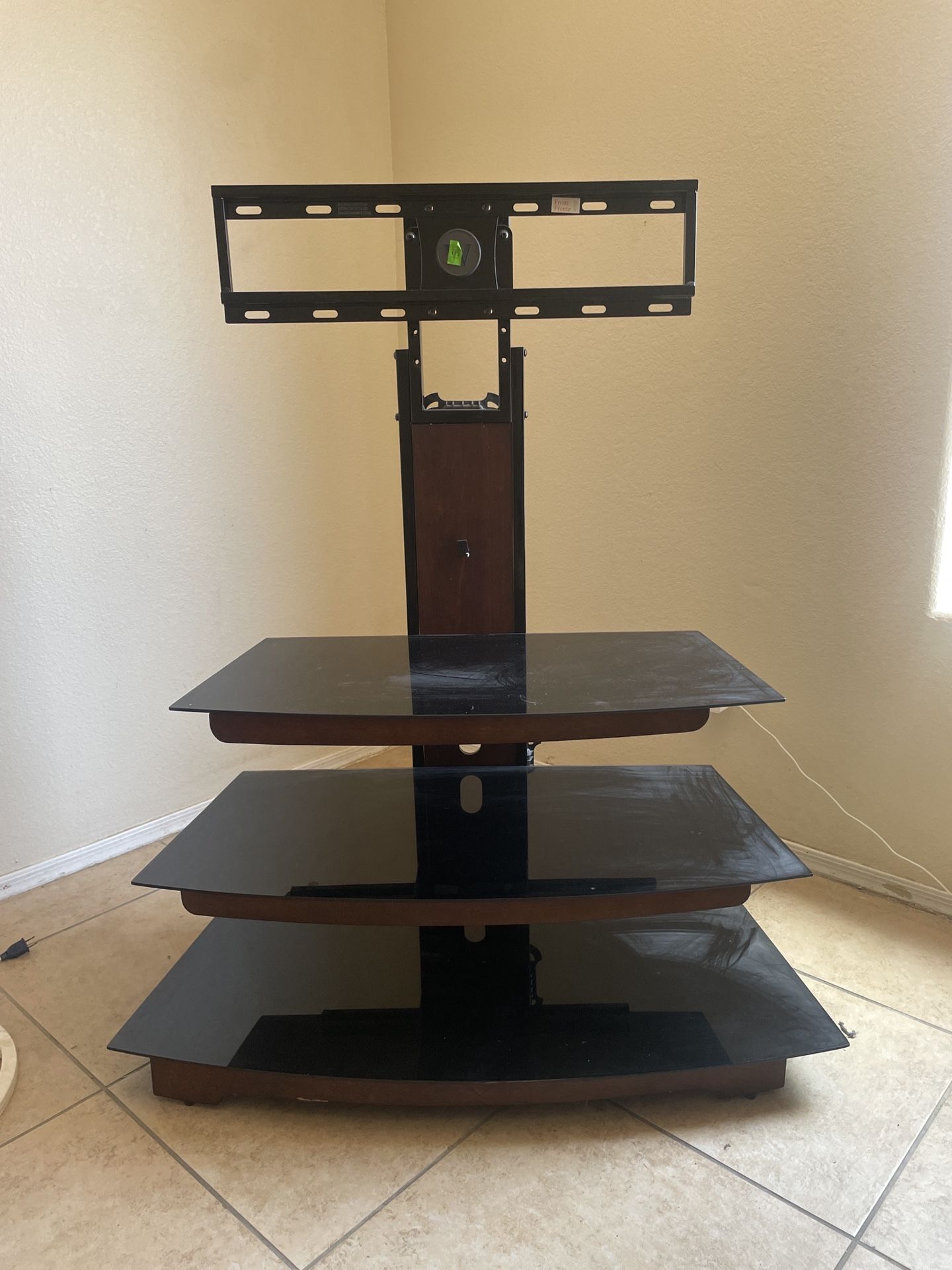TV Stand w/ Mount – Fits 65” – Glass Shelves