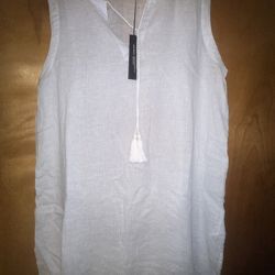 NEW Tahari Luxe Linen Swim Cover-Up Tunic Dress, White, Size Large