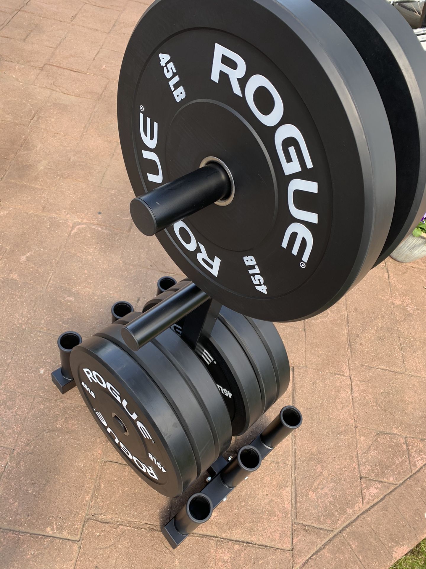 ROGUE Olympic Plates and Weight Tree with 6 Barbell Holder