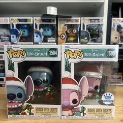 EXC Angel & Stitch w/ Lights Funko Pops #1505 #1504 Disney Lilo Christmas Movies