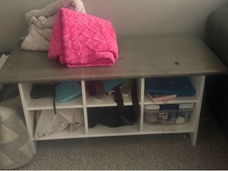 Solid wood table with cubbies