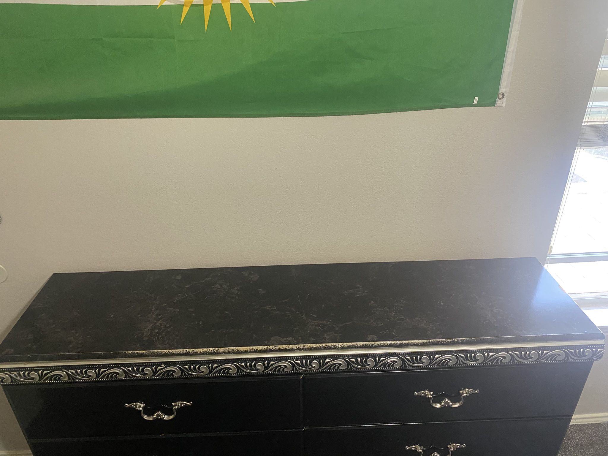 Black 6-Drawer Dresser with Silver Handles 