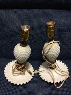 White milk glass antique hobnail lamp set (no globes)