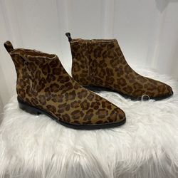 Via Spiga Emelin Cheetah Women’ Shoes.Print Chelsea Ankle Leather Boots, Size 10, New.