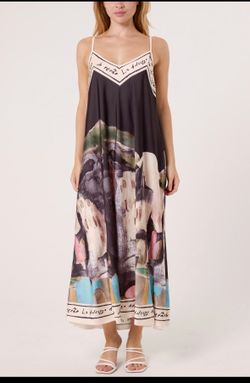 Satin Cami Border Print Swing Dress . New