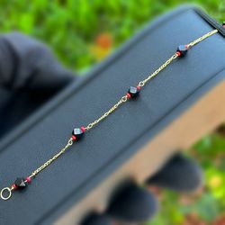 Jewelry 14k yellow gold Figaro link coral onyx bracelet 6.00” 1.00mm 1.10g