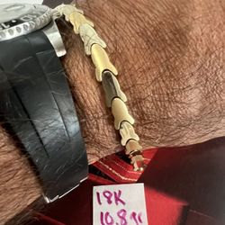 18K Solid Gold Bracelet For Wedding 10.8Gr 7.5 Inches Long 
