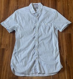 Ted Baker Mens 2 Small Blue/Green Short Sleeve Tailored Fit Button Dress Shirt