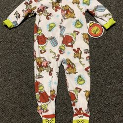 New The Grinch Cindy Lou and Max size 12 month fleece Christmas sleeper pajamas
