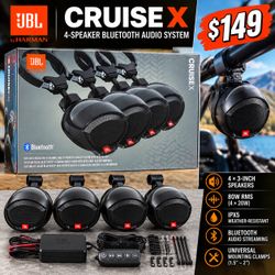 JBL CRUISE X Weather-Resistant 4-Channel Bluetooth Powersports Audio System, Four 3-Inch Speakers, 80W RMS Amplifier, IPX5 Marine-Rated Speakers