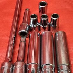 SNAP ON 1/4" EXT. & SOCKETS.   $50