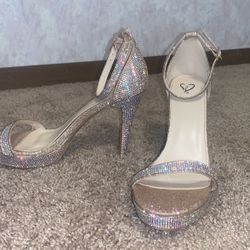 Used Silver Rhinestone Stilettos - Size 10