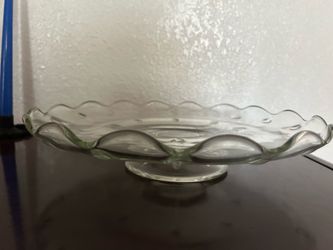 Vintage Indiana Glass Clear Teardrop Scalloped Low Pedestal Cake Stand Platter 12.5"