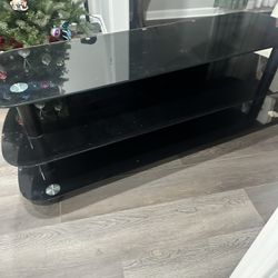 Black Glass TV Stand With 3 Shelves 