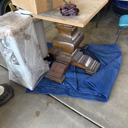 Large Wooden Table, Base and Leaf