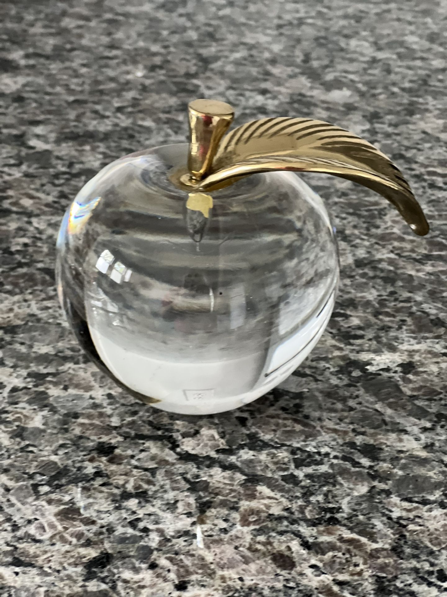 Crystal Apple with Brass Stem and Leaf