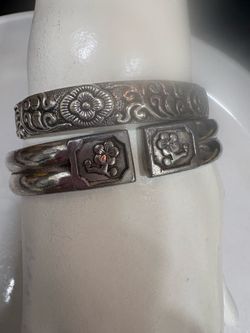 Two Silver Color Ornate Cuff Bracelets