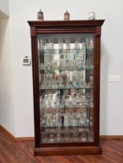 Wood and Glass Display Cabinet with Mirror Back
