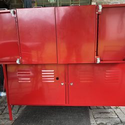 Red Metal Cabinet With 4 Rolling Storage Drawers 