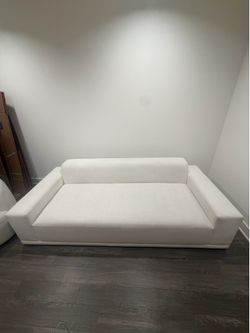 Cb2 Faible 99" White Performance Deep Depth Fabric Sofa