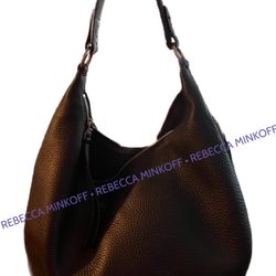 $100 REBECCA MINKOFF SHOULDER BAG PURSE TOTE BLACK LEATHER HOBO ZIPPER DETAIL