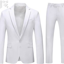 MOGU Mens Slim Fit Suit 2 Piece Tuxedo for Prom Business Wedding Dance (Suit Jacket + Pants)
