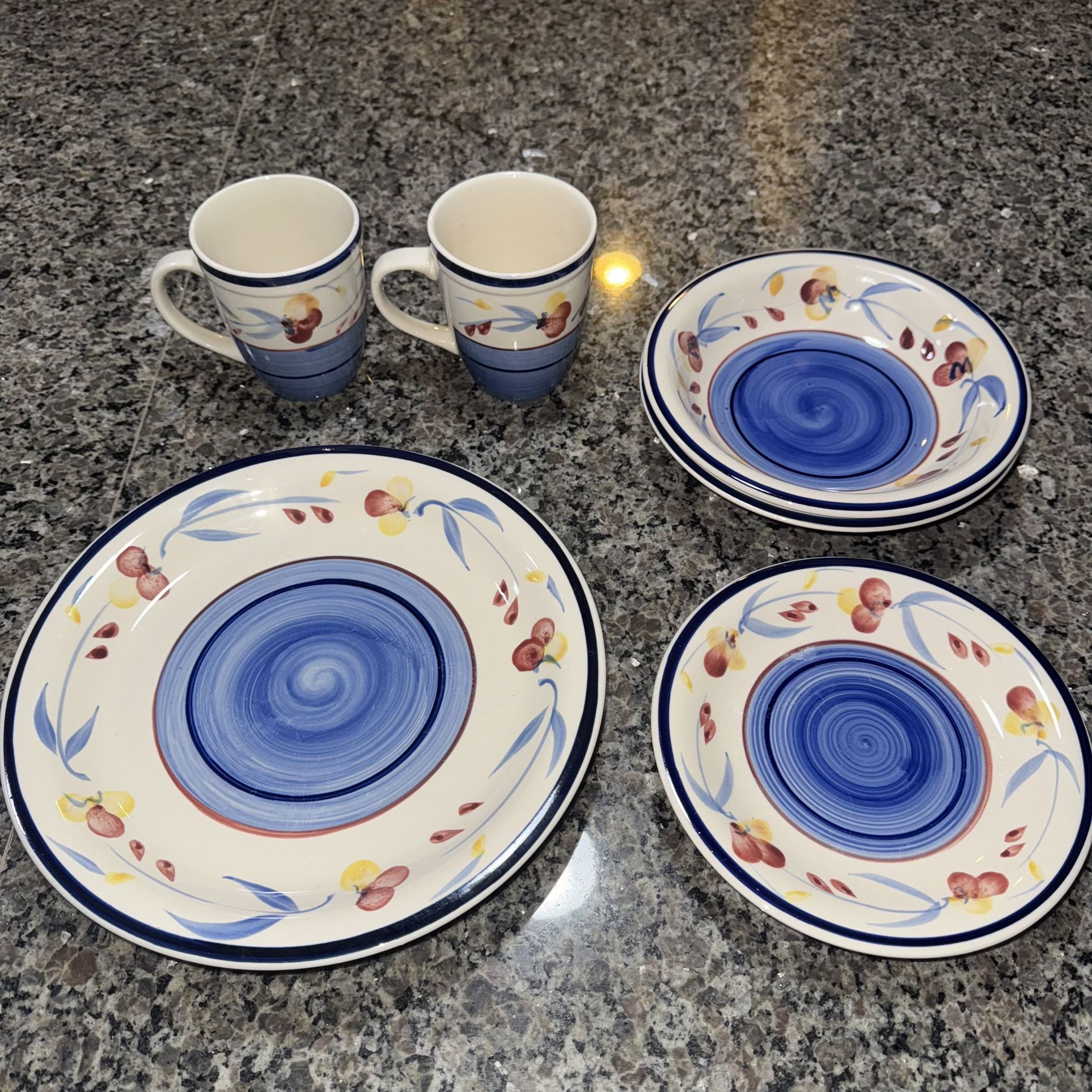 πΏ Beautiful Stoneware Dinnerware Set β Blue Swirl & Fruit Pattern ππ