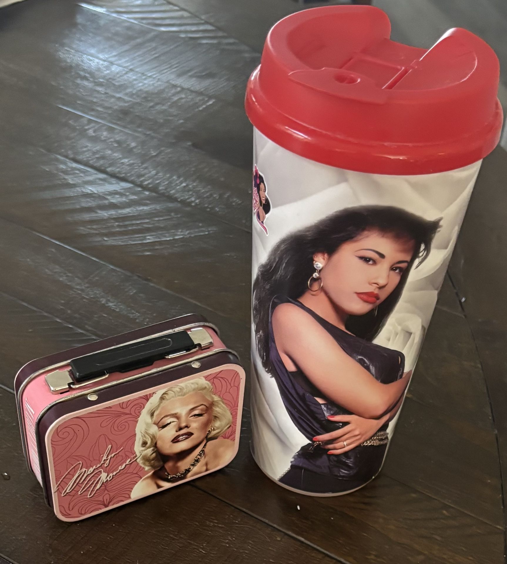 Marilyn Monroe tin and Selena cup bundle
