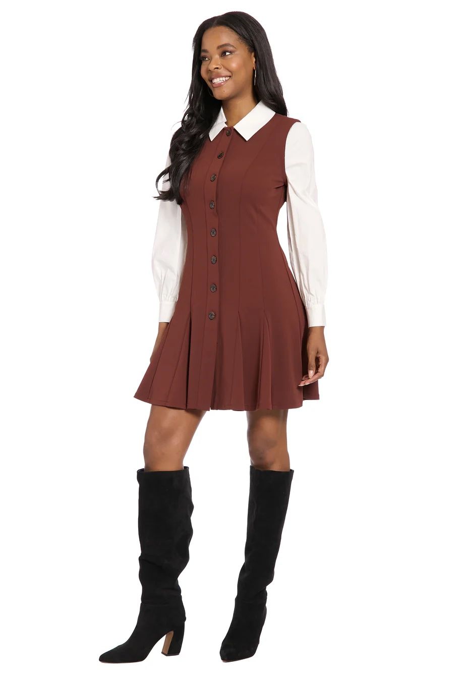 London Times Britt Button -Front Mini Dress 