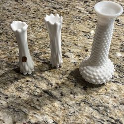Lot of 3 vintage milk glass vases