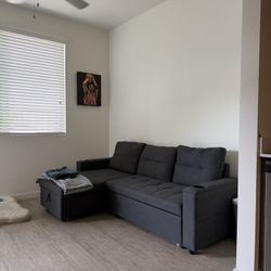 Sofa Bed Sectional Couches USB & USB-C Charger Port Storage Grey