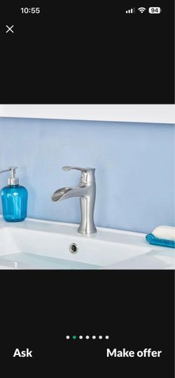 VESLA HOME Single Handle One Hole Oil Rubbed Bronze Finish Large Spout Waterfall Vanity Bathroom Faucet, Lavatory Black Bronze And Nickel F55