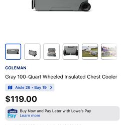 COLEMAN Gray 100-Quart Wheeled Insulated Chest Cooler