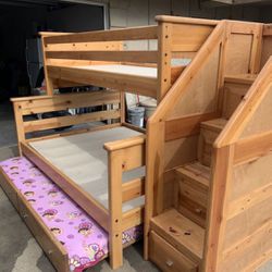 Wooden Bunk Bed 3 Levels With Stairs 
