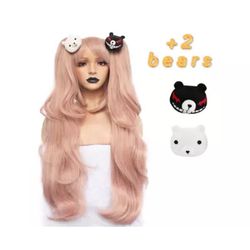 (VYTR)Anogol Hair Cap+Ombre Blonde Wig Women Blonde Bob Wig with Bangs Synthetic