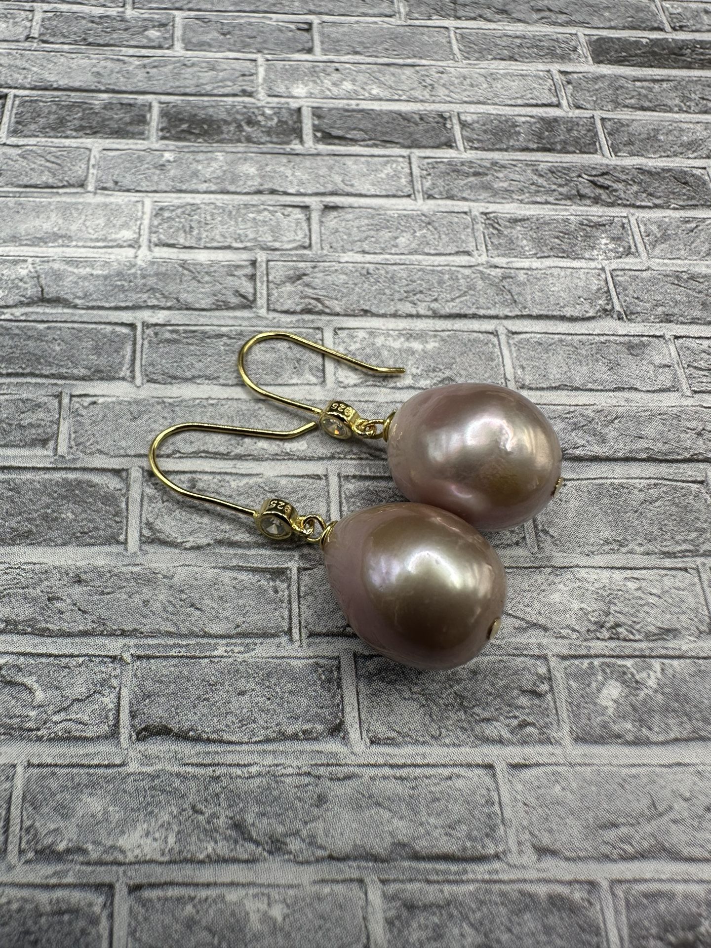 NEW 925 sterling silver earrings with big 11,6 mm natural purple Edison pearl