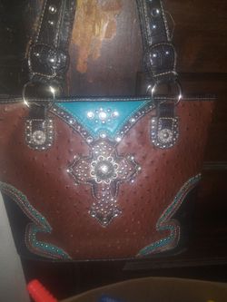 Turquoise leather hang bag