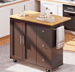 Kitchen Island with Storage Cabinet, Rolling