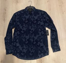 INC International Concepts Men’s Navy Paisley Flocked Button-Up Shirt, Size M, NWT”