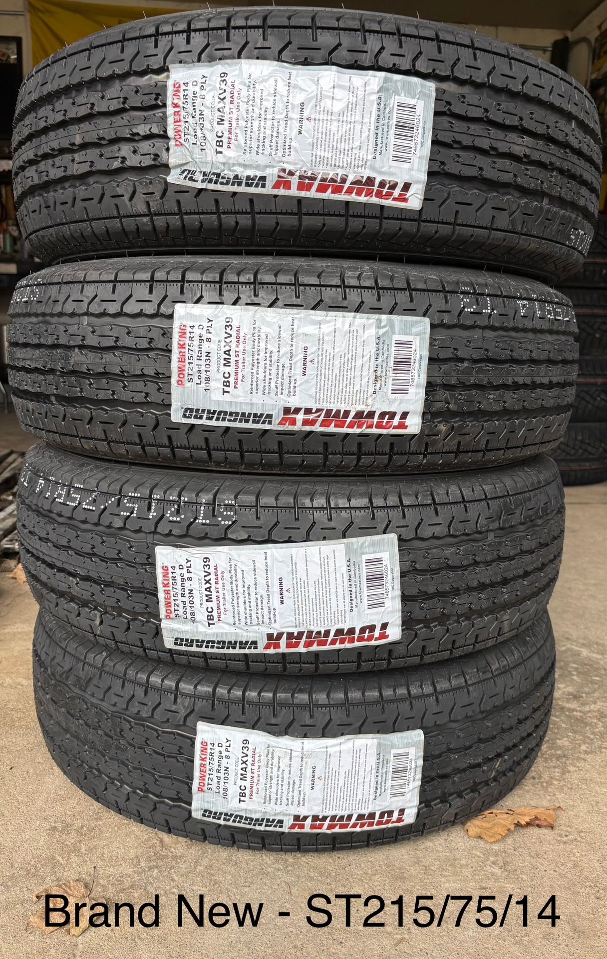 (4) - ST215/75/14 Power King Towmax Vanguard Trailer Tires