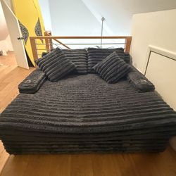 86.5" Oversized Loveseat Chaise Lounge Sectional Sofa Bed Corduroy Sleeper Sofa With Two USB Ports,2